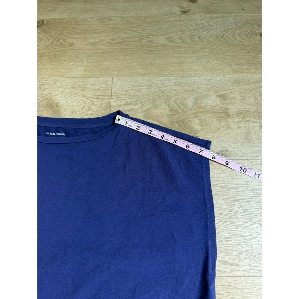 EUC Eileen Fisher short sleeve‎ organic tunic blue stretch side zippers size L